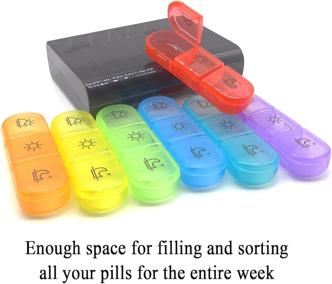 7-Day Travel Pill Organizer, 3 Times a Day, AM PM Pill Box 21 Tray with One-Side Large Opening for Easy Filling, Portable Travel Medicine Case for Medication, Vitamin, Fish Oil, Supplements