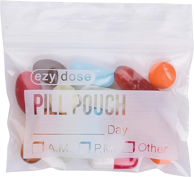 EZY DOSE Disposable Pill, Vitamin, and Daily Medicine Organizer Pouches, Zippered Seal Baggies, Pocket Sized and Travel Friendly, Easy to Use, Write on Label, 100 Count, BPA Free