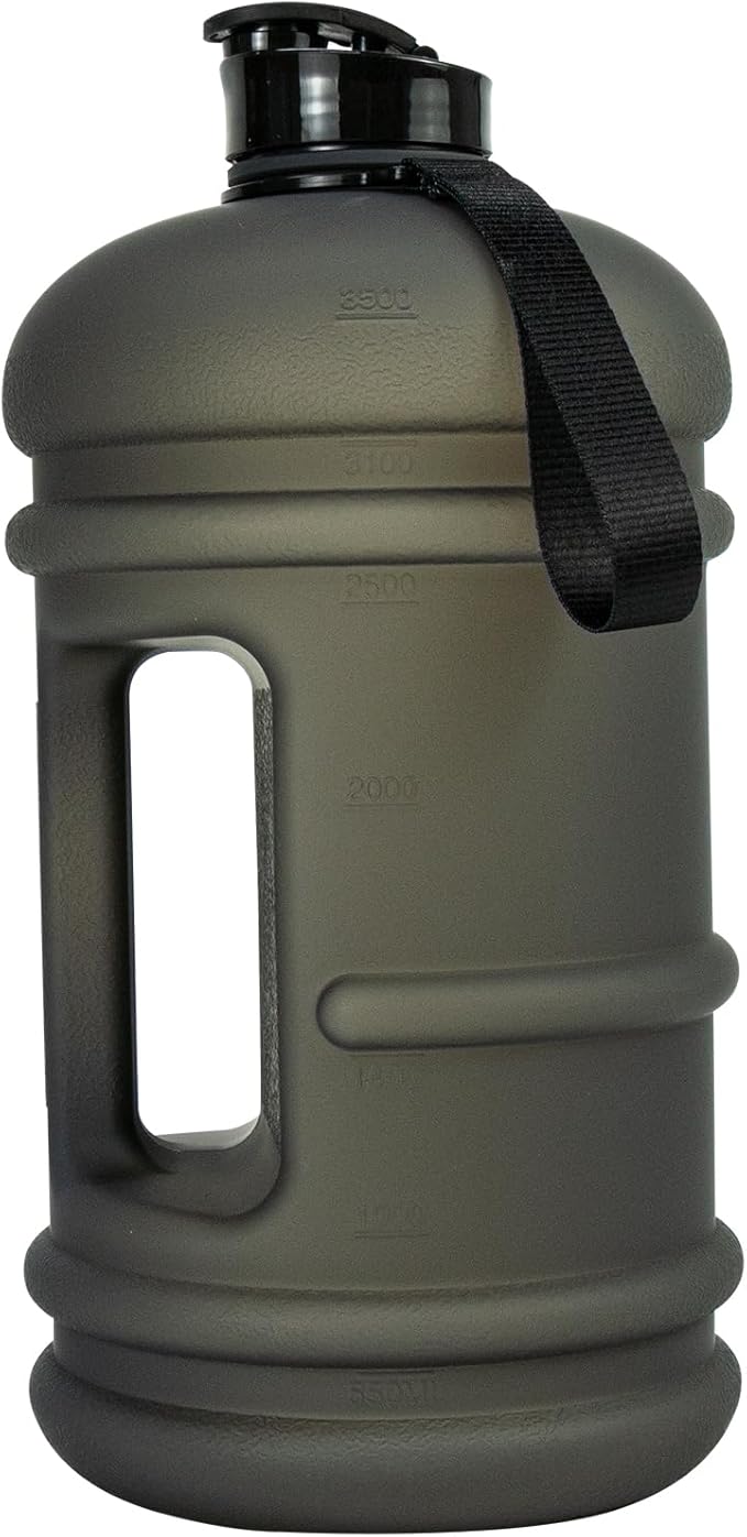 TOOFEEL 1 Gallon Water Bottle - 128 oz With Flip Lid, Measurements Marked, Leak Proof BPA Free Jug for Gym, Sports - Matte Black