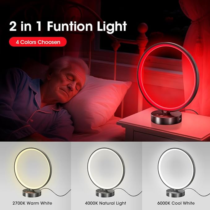 Red Light Therapy for Sleep 670nm Wavelength Timing and 5 Brightness Red Lights Lamp,4 Colors with Touch or Remote Control Decorative Lamp for Bedroom