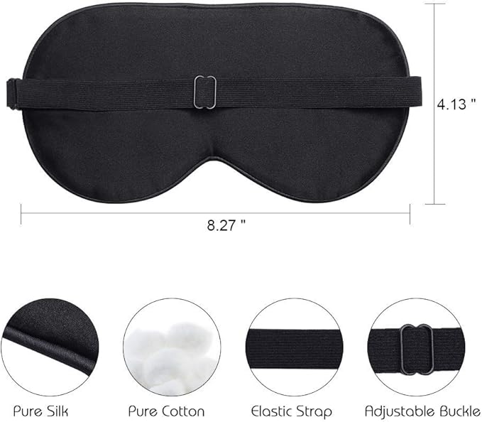 Silk Eye Mask for Men Women, Comfortable&Soft Sleep Mask with Adjustable Strap to Block Light, Ultimate Sleeping Aid/Blindfold,Super Smooth Eye Shade Cover