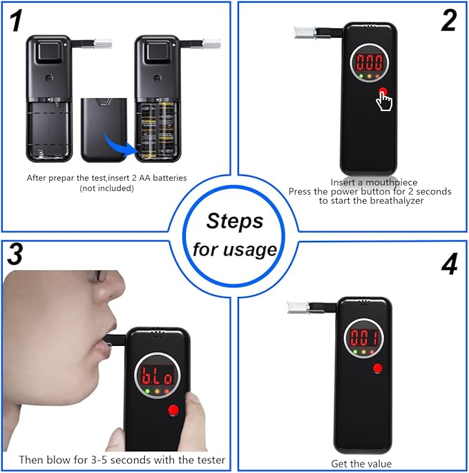 Breathalyzer,Alcohol Tester with LCD Digital Display,Breathalyzer with 10 Mouthpieces for Home and Party Use(Black)