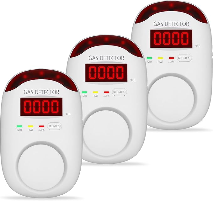 3 Packs Natural Gas Detector - Gas Leak Detector for Home,RV, Gas Detectors for Home Natural Gas,Combustible Gas Detector for LNG, LPG,Propane,Methane