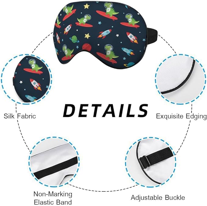 Astronaut Dinosaur Sleep Eye Mask Eye Cover Rex Tyrannosaurus Space Surf Funny Animal Silk Eye Mask for Sleeping with Adjustable Strap for Travel Nap Shift Work Office