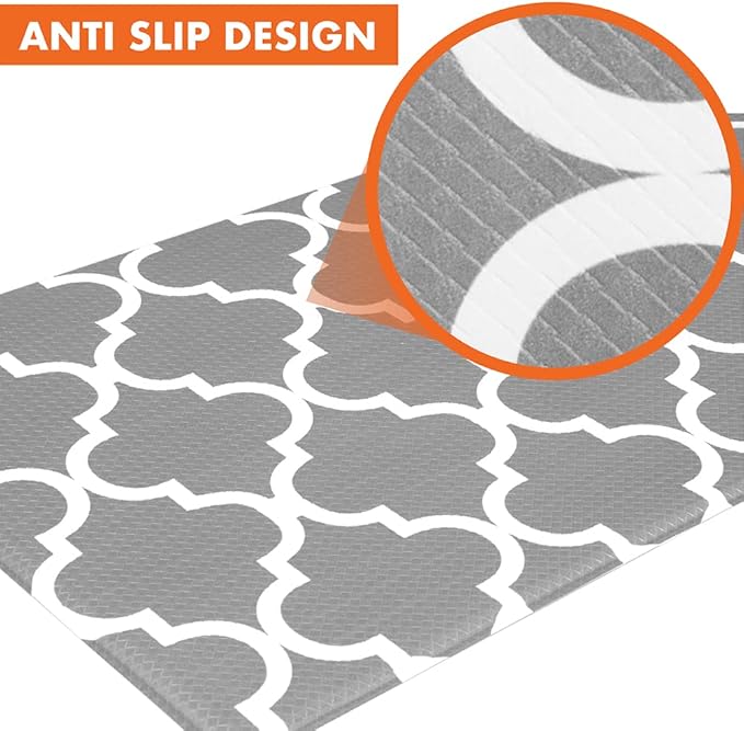 OPUX Anti Fatigue Kitchen Floor Mat, Reversible Cushioned Memory Foam Kitchen Rug Pad, Waterproof Non-Slip Padded Comfort Standing Mat Laundry Home 32x17 (Farmhouse Grateful Moroccan)