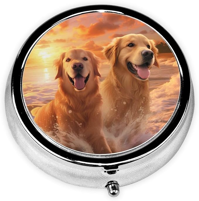 Dog Pill Box 3 Compartment Pill Case, Portable Medicine Pill Organizer for Pocket Purse Pill Box Decorative Metal Medicine Vitamin Organizer