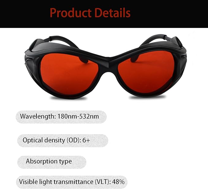 2-Pack OD6+ Laser Safety Goggles for 532nm & Blue Lasers - 180-532nm Wavelength Protection for 405nm, 445nm, 450nm, 473nm, Professional Glasses for Engraving Machines