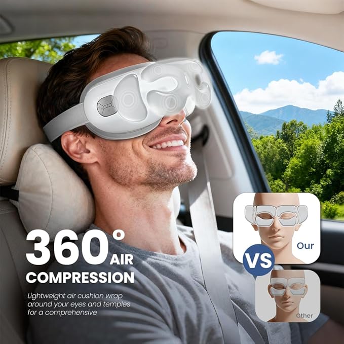 Heated Eye Massager, Eye Massager with Heat and Cooling Birthday White Elephant Gifts for Women Men Wife Him Her Eye Mask Massager for Eyes Strain Dry Eye Migraine Relief Improve Sleep White
