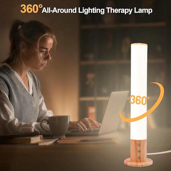 Light Therapy Lamp - 10000 Lux Full Spectrum Sun Lamp, 3 Color Temperatures & 670nm Red Light, Touch/Remote Control, Stepless Dimming, USB Charging, GlowPillar Sunlight Lamp for Home Office