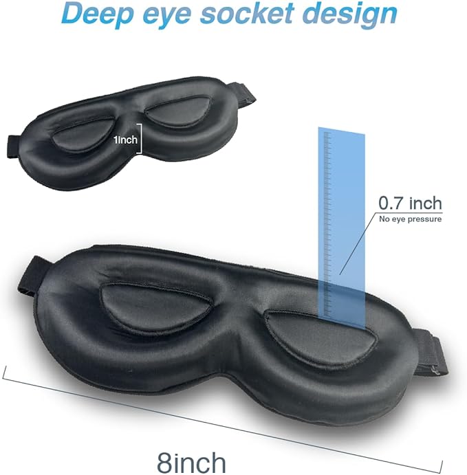 PROMEED Adjustable 23 Momme Mulberry Silk Sleep Mask, 3D Contoured No-Pressure Cup Eye Mask for Sleeping, Super Soft Breathable Blindfold, Perfect Blocks Light for Sleeping (Champagne)