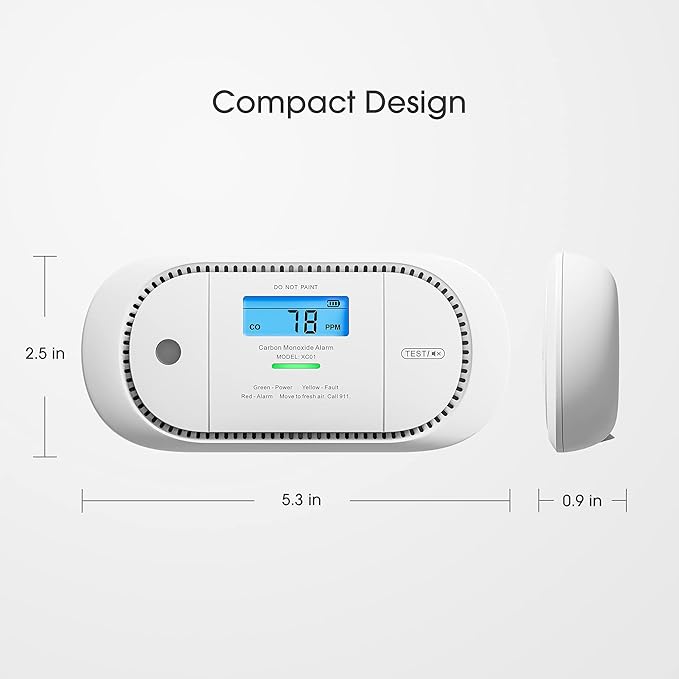 X-Sense Carbon Monoxide Detector Alarm with Digital LCD Display, Replaceable Battery CO Alarm Detector with Peak Value Memory, XC01-R