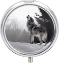Howling Wolf Pill Box Travel Pill Case for Purse Pocket Weekly Medicine Organizer with Mirror 3 Compartment Round Medicine Case Portable PillcaseHolder for Daily