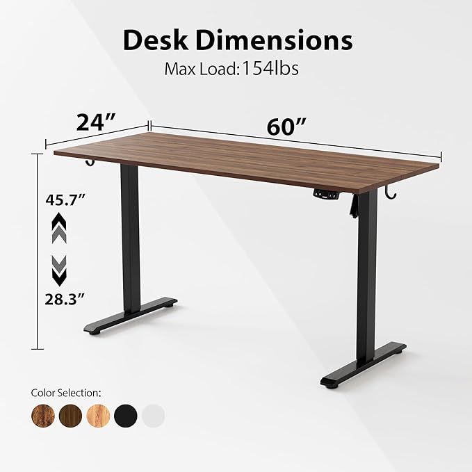 Agilestic Electric Standing Desk, 60 x 24 Inches Height Adjustable Desk, Sit Stand up for Work Office Home, Ergonomic Rising Computer Table with Memory Preset, Dark Walnut