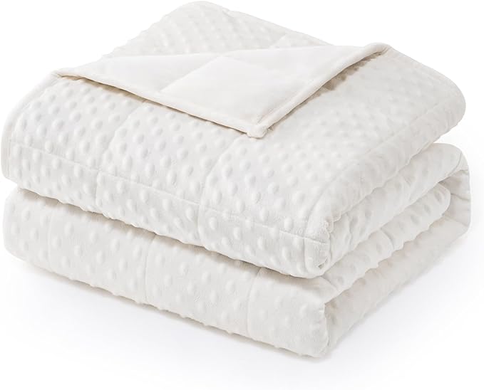 Wemore Minky Dot Weighted Blanket for Adults Queen Size 15 lbs, Soft Heavy Blanket for Stress Relief and Sleep Promotion, Breathable Blanket for All-Season with Glass Beads, White 60 x 80 inches