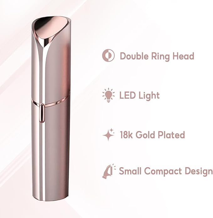 Facial Hair Removal for Women, Electric Painless Facial Hair Remover for Face, Lip, Chin with USB Rechargeable, Gold(2 pcs Heads)