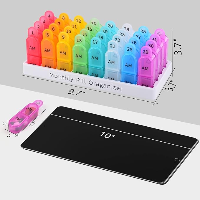 Monthly Pill Organizer 2 Times A Day, Greencycle 30 Day Medicine Organizer, AM PM Pill Cases, 4 Week Pill Box, Small Compartments to Hold Vitamins Fish Oil Supplements Great for Travel