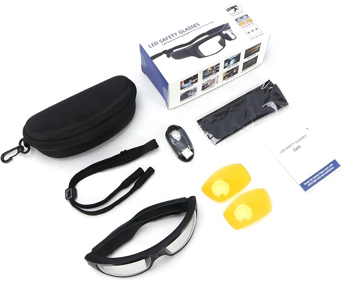 Tinted Safety Glasses for Men and Women with Rechargeable LED Lights-High Lumens 13 Hours Runtime ANSI Z87.1 TR90 Frame Strap＆2 Lens Included