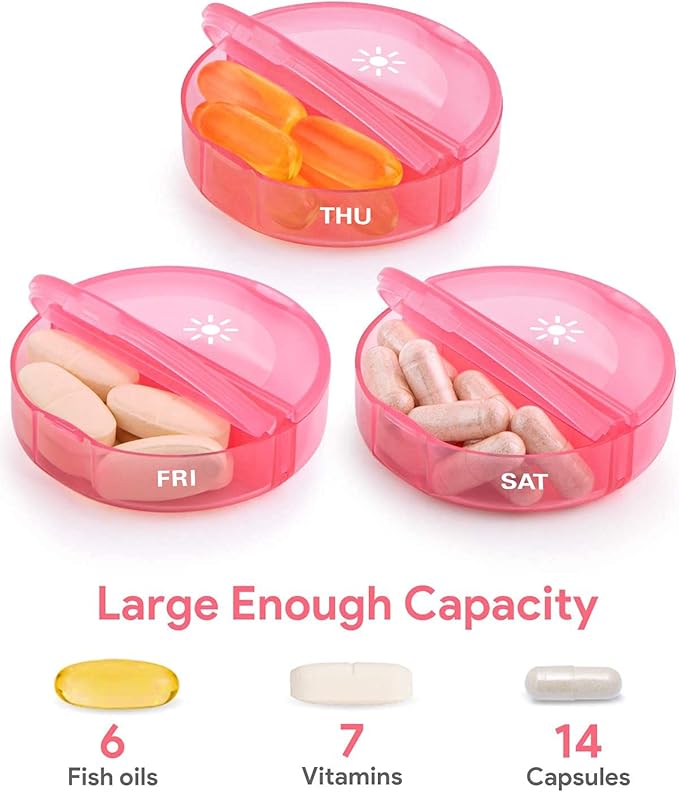 TookMag Pill Organizer 2 Times a Day, Travel Medicine Pill Organizer, Weekly AM PM Pill Box, Large Capacity 7 Day Pill Cases for Vitamin/Fish Oil/Supplements (Pink)