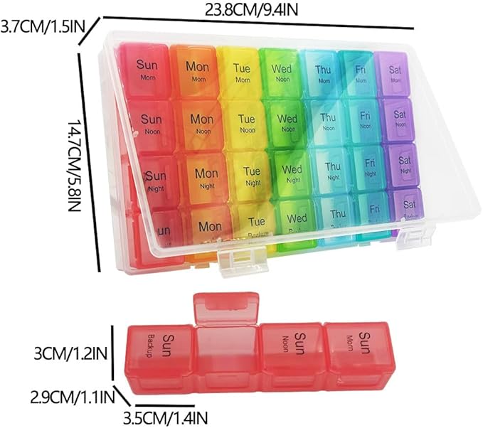 Large 7 Day Weekly Pill Organizer,4 Times a Day with Moisture-Proof Design,Portable Pill Box with Double Protection, Travel Pill Case for Vitamins and Medications
