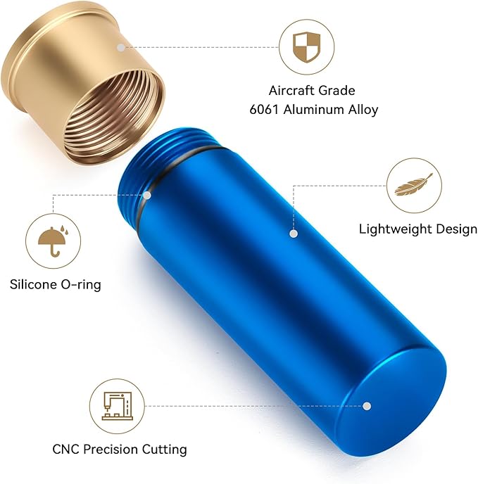 Tactical Mini Pill Case, Durable Metal Small Pill Holder for Pocket or Purse, Waterproof Medicine Bottle for Travel, EDC, Outdoors - Blue