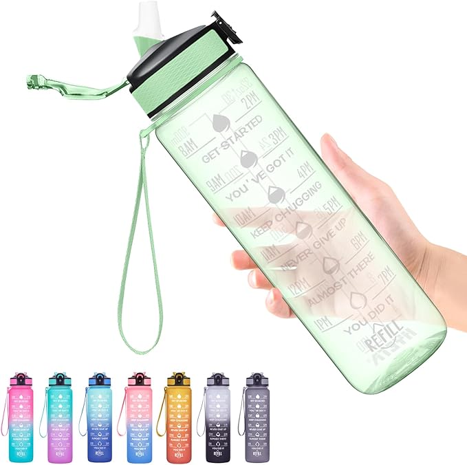 Hyeta 32 oz Water Bottles with Times to Drink and Straw, Motivational Water Bottle with Time Marker, Leakproof, Drinking Sports Water Bottle for Fitness, Gym and Outdoor