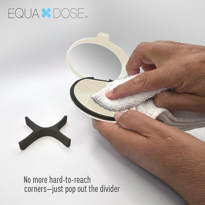 EQUADOSE Oval Compact Pill Case, Portable Organizer with Mirror, Travel Medication Holder with Removable Divider, Small Storage Case for Pills, Vitamins, Earbuds, Jewelry & Daily Essentials, Cream