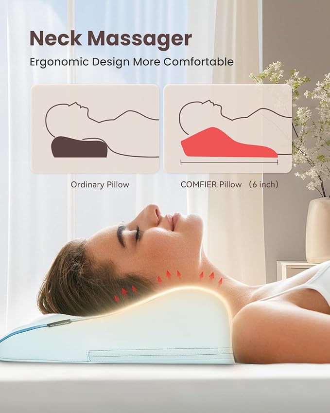 COMFIER Shiatsu Back Massager with Heat & Vibration, 3D Deep Kneading Back Massage for Pain Relief, Home Office Use,Blue