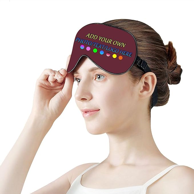 Personalized Eye Mask, Custom Eyeshade Blindfold Add Your Design Image Text Customized Eye Cover with Adjustable Strap for Sleeping Travel Work Naps Blocks Light, Vermilion