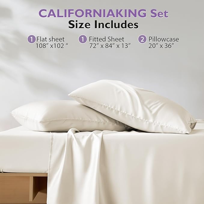 Silver Infused Bed Sheets, Cooling Sheets 3X Self-Cleaning with Mulberry Silk & Viscose Derived from Bamboo, Natural & Anti-Odor, Hypoallergenic Bedding for Hot Sleepers & Sensitive Skin - CK Set