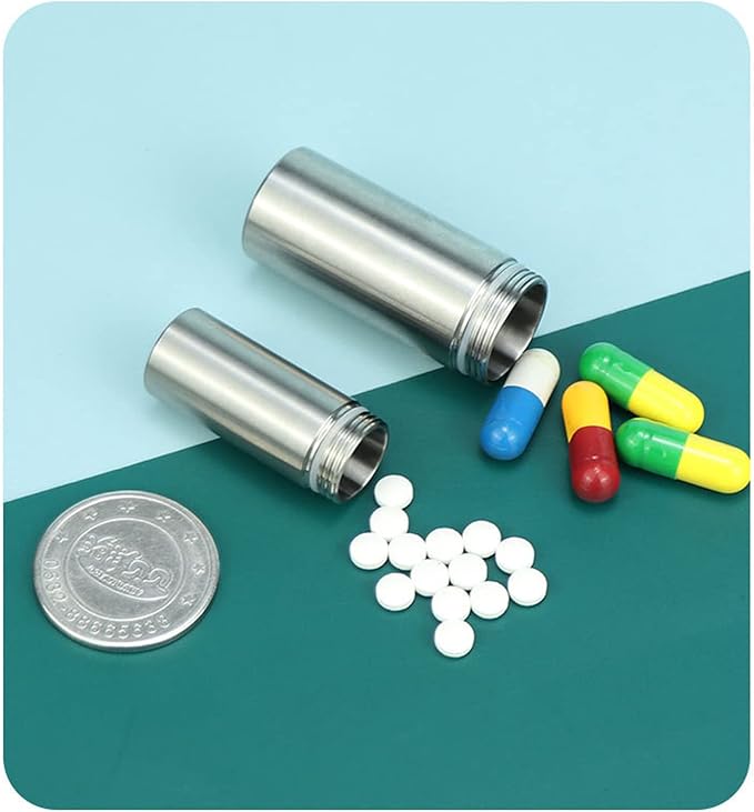 Titanium Travel Pill Holder, Portable Pill Case Keychain, Outdoor Survival Waterproof Pill Container, EDC Small Pill Bottle, BPA Free Light Proof Medicine Box for Daily Pocket Camping