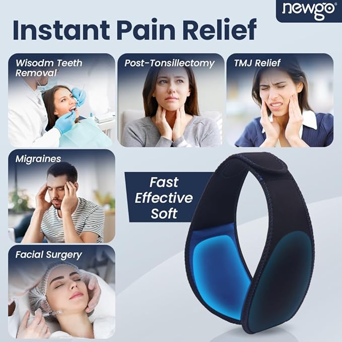 NEWGO Wisdom Teeth Ice Pack Head Wrap for Face Oral Surgery, FSA Eligible, Jaw Ice Pack for Face with 4 Hot Cold Gel Pack for TMJ, Tooth Extraction, Tonsillectomy Recovery