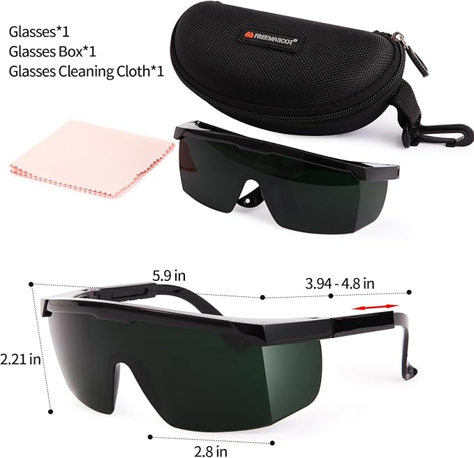 FreeMascot IPL 200nm-2000nm Laser Safety Glasses for Laser Hair Removal Treatment and Laser Cosmetology Operator Eye Protection with Case (Green)