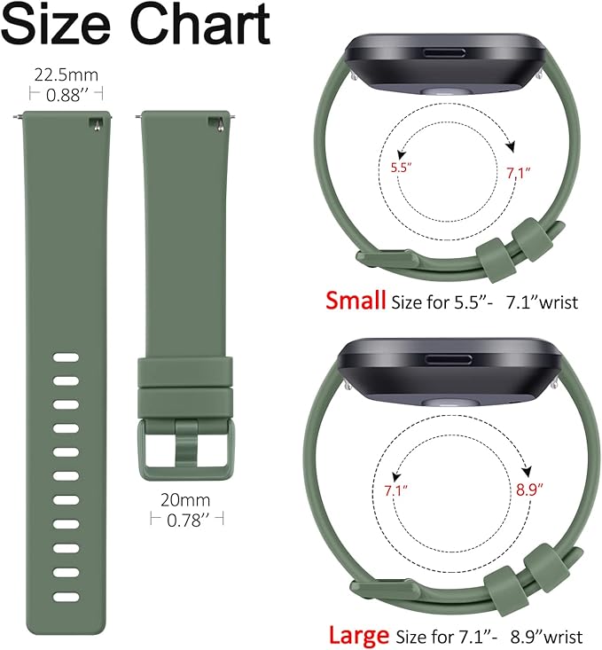 Mugust Sport Bands Compatible with Fitbit Versa 2 / Fitbit Versa /Versa Lite/Versa SE, Classic Soft Silicone Replacement Wristbands Straps for Fitbit Versa 2 Smart Watch Women Men (Small,Avocado Green)