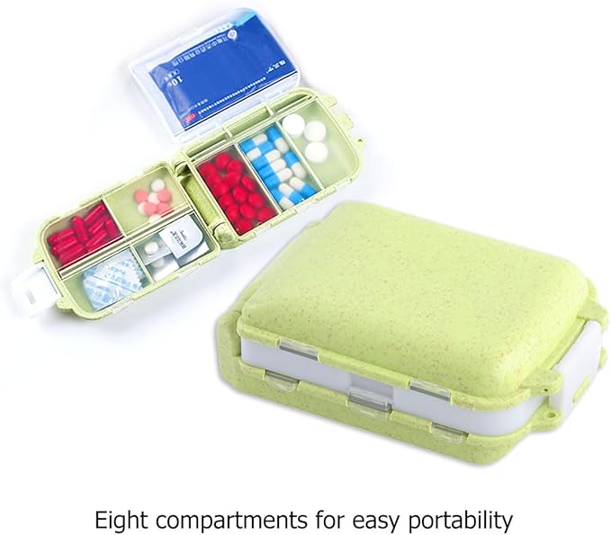 Cabilock Portable Medicine Box 2-Pack Foldable Three-Layer Pill Organizer with 8 Compartments Travel Case for Vitamins Supplements and Small Items