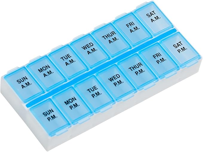 Ezy Dose 7-Day AM/PM Pill Organizers (2 Pack) - Medium Compartments, Purple and Varying Colors