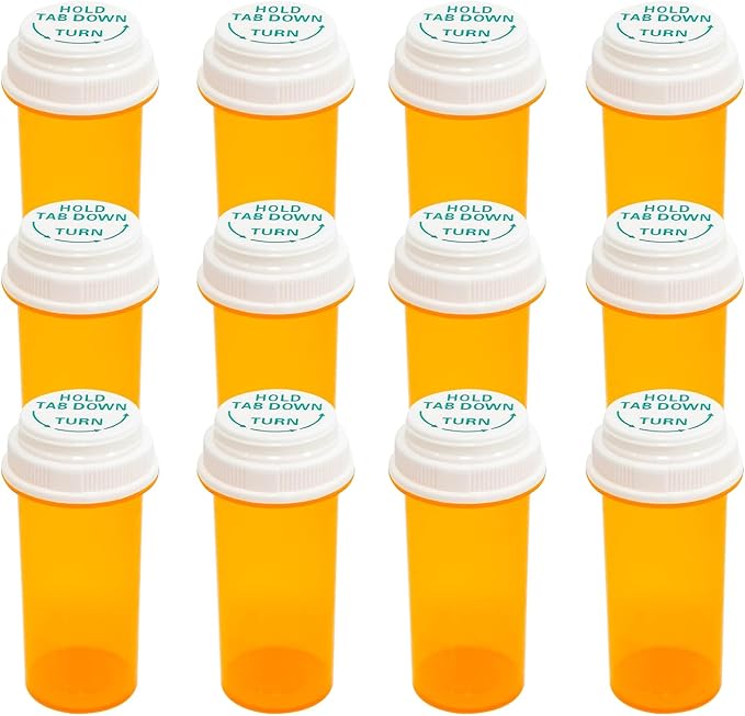Prescription Reversible Thumb Tab Vials,Pill Bottles with Child Resistant Cap,Empty Medicine Bottles with Caps,Medicine Container for Personal Medication & Pharmacy.(20dram,12pcs)