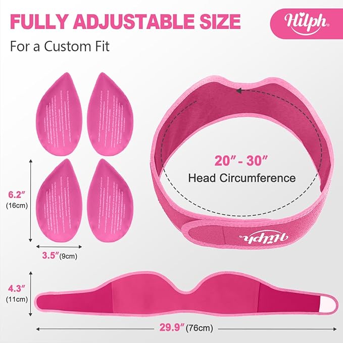 Hilph Wisdom Teeth Ice Pack Head Wrap – Face Ice Pack for Jaw Oral Surgery & TMJ Relief, Upgraded Large Jaw Ice Wrap with 4 Hot Cold Gel Packs for Dental Surgery, Tonsillectomy, Tooth Extraction, Pink