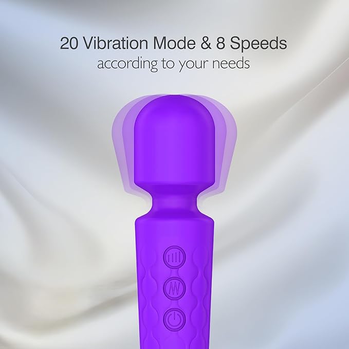 Personal Massage Wand - 20 Modes 8 Speeds Cordless Vibration Massager, Strong Powerful Waterproof Perfect for Travel, Magic Stress Away, All Body Back Legs Hand Pains Sports Recovery (Purple)