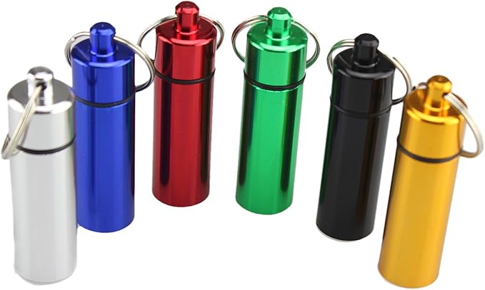 3 Size Waterproof Aluminum Pill Box Case Capsule Bottle Cache Drug Holder Keychain Container Colorful 6pcs, /L