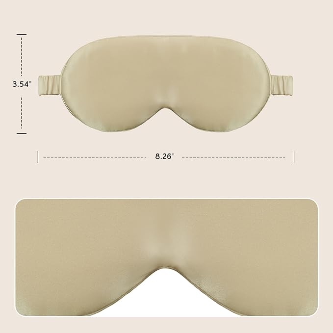 Luxury 22 Momme Mulberry Silk Eye Mask for Women Men Blindfold with Elastic Strap,100% Pure Silk Travel Eye Covers Light Blocking Lightweight Cooling Soft Night Eyeshade Sleep Masks,Beige