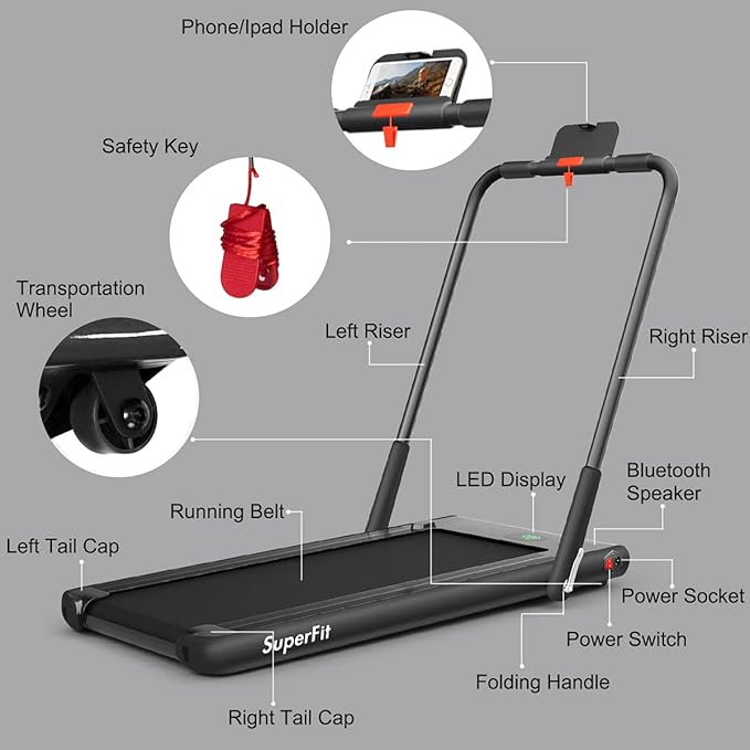 GYMAX Walking Pad, Foldable Under Desk Treadmill with LED Monitor, Remote Control, Smart App Control, Folding Portable Desk Treadmill for Office Standing Desk, Home Office Treadmill