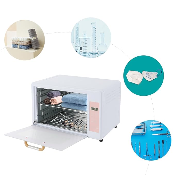 Sterilizer for Nail Tools, 24L Multifunctional Nail Tool Cleaning Machine, Nail Tool Sterilizer with 167℉ Hot Air, Adjustable Tiers, LED Display, For Hair, Salon, Spa, Nail, Salon (Pink)