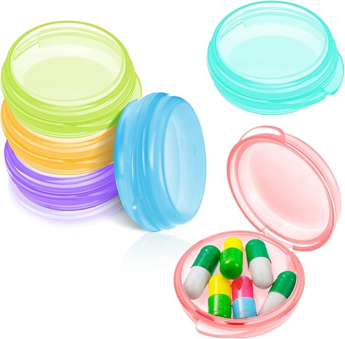 Patelai 6 Packs Small Pill Organizer Box, Travel Pill Container Portable Daily Mini Medicine Case Holder for Pocket Purse Briefcase Cod Liver Oil Jewelry Beads Earplug Storage Box(Fresh Color)