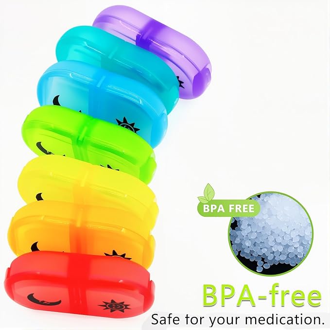 XL Monthly Pill Organizer 2 Times A Day, AM/PM One Month Pill Box 28 Day,Daily Pill Case Large 4 Week Big Compartments for Pills Vitamin Fish Oil Supplements (Black) (Rainbow)