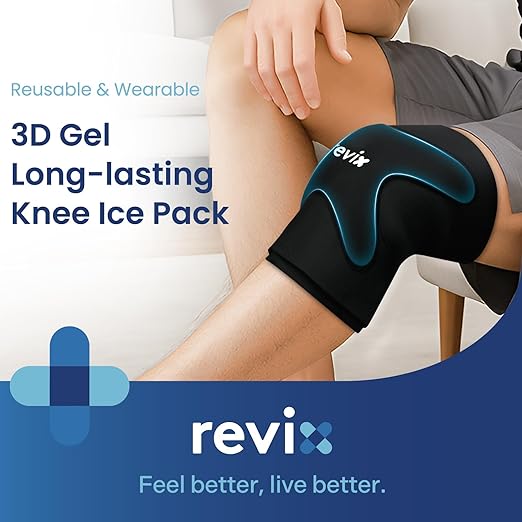 REVIX 3D Knee Ice Pack Wrap, Flexible Ice Compression Knee Sleeve with Innovative Dual-layer Gel, Reusable ice sleeve for knee, Cold Therapy for Knee, Elbow & Calf (L)