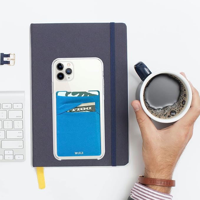 RFID Blocking Phone Card Wallet - Double Secure Pocket - Ultra-Slim Self Adhesive Credit Card Holder Card Sleeves Phone Wallet Sticker All Smartphones(Blue)-2PC