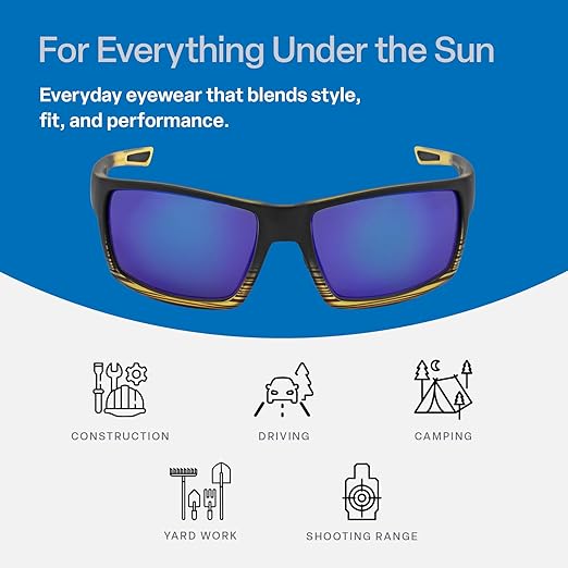 Bullhead Safety Amberjack Polarized Safety Glasses with Performance Fog Technology, Blue Light Glasses with UV Light Protection and Anti-Scratch Coating, Blue Mirror Lenses, Tortoise/Black Frame