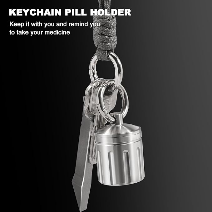 Waterproof Pill Organizer, Stainless Steel, Keychain, Portable Pill Container Single Chamber Box Outdoor Camping, Size: 1.2 x 1.2 x 1.65 inches