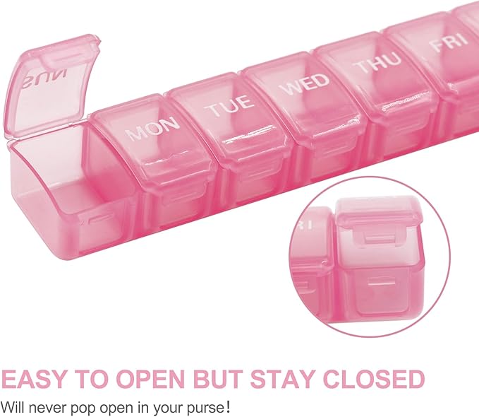 2 PCS Small Weekly Pill Organizer 7 Days,Pocket Daily Pill Case, Daily Planner, Pill Box for Pills/Vitamin/Fish Oil/Supplements (Pink)