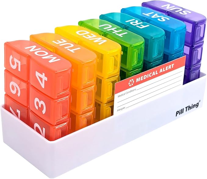 8 Times a Day, 7 Day Large Weekly Pill Organizer with Holder Tray, Vitamin, Medicine Box, Multicolor (8X a Day - 1 Pack)